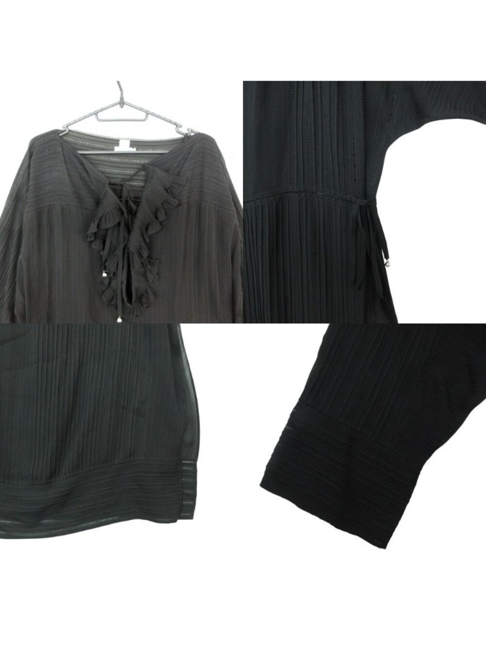 Hermes Long Dress Set Silk 100% Sheer Ensemble Cami Black 40 - Picture 8 of 10